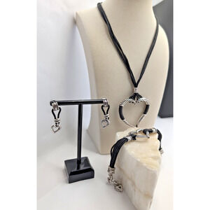Brighton Heritage Heart 3 Pc. Set Heart Black Cord Necklace Bracelet Earrings